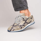 65-215-WHT PERI Python Embossed Italian Calfskin Sneakers Black / White - Zelli Italia - Flyclothing LLC