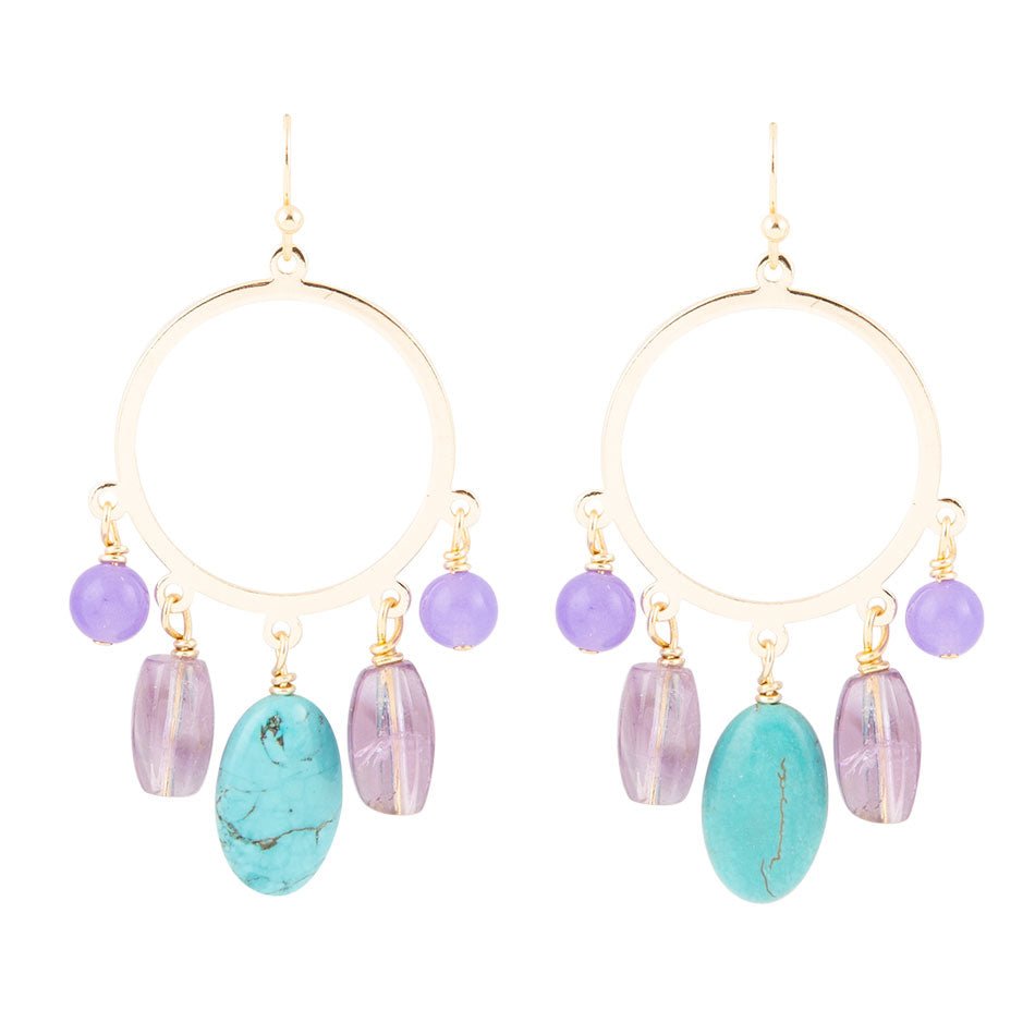 Purple Periwinkle Amethyst and Blue Magnesite Golden Chandelier Earrings - Barse Jewelry
