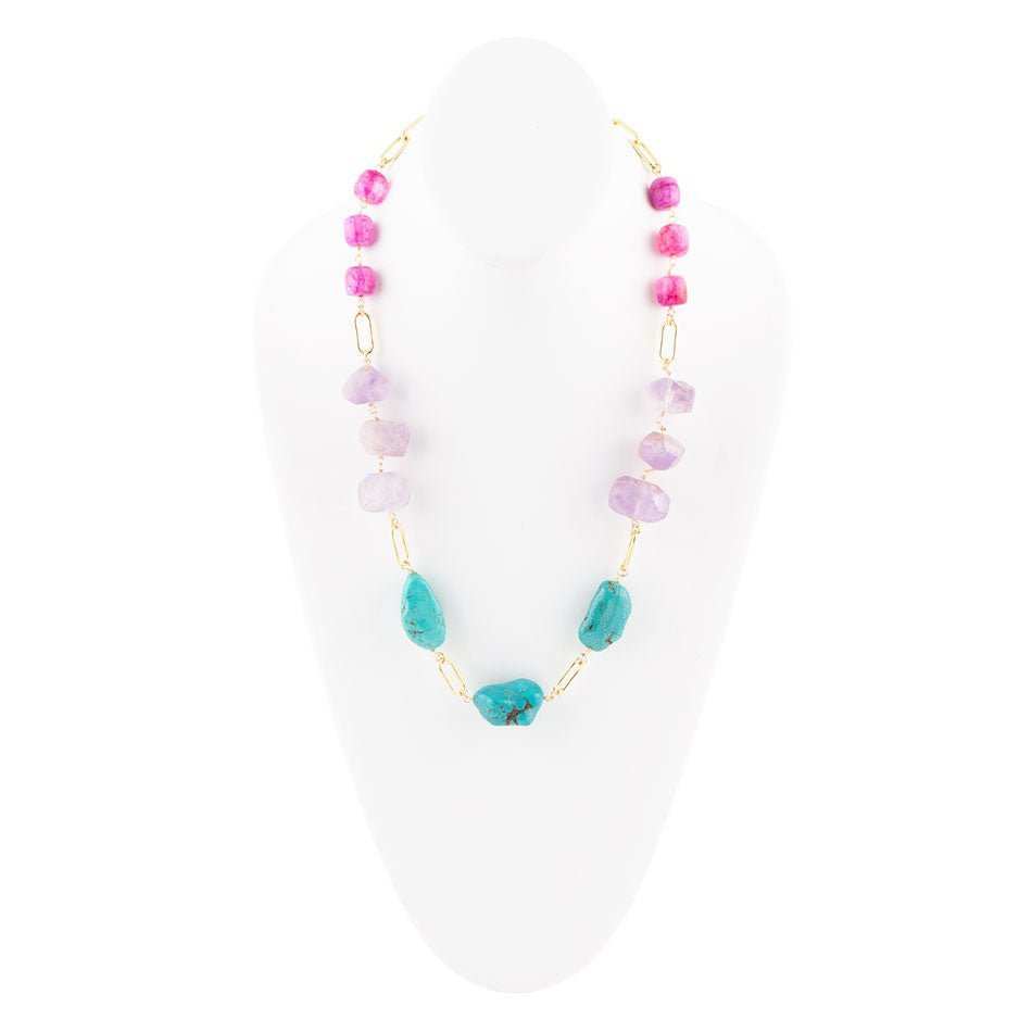 Purple Periwinkle Amethyst and Blue Turquoise Long Golden Necklace - Barse Jewelry - Flyclothing LLC