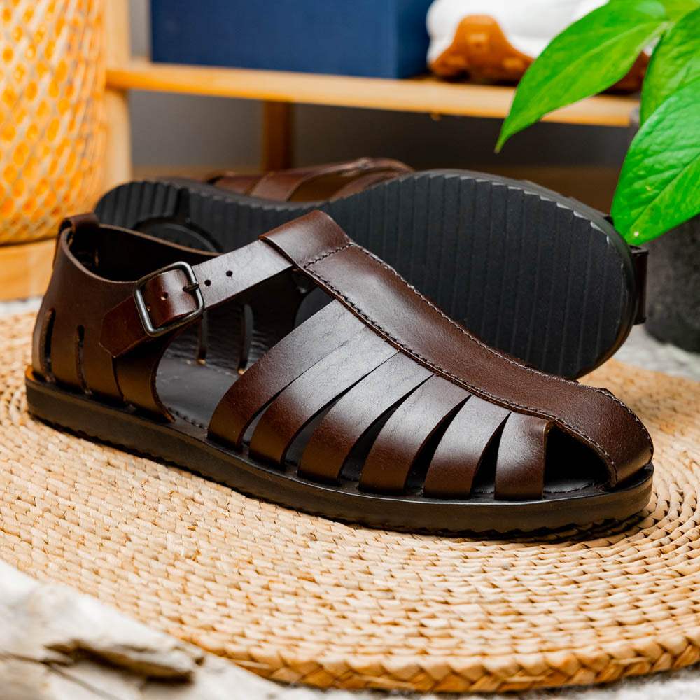 05-110-BRN PESCA Calfskin Strap-On Sandal, Brown - Zelli Italia - Flyclothing LLC