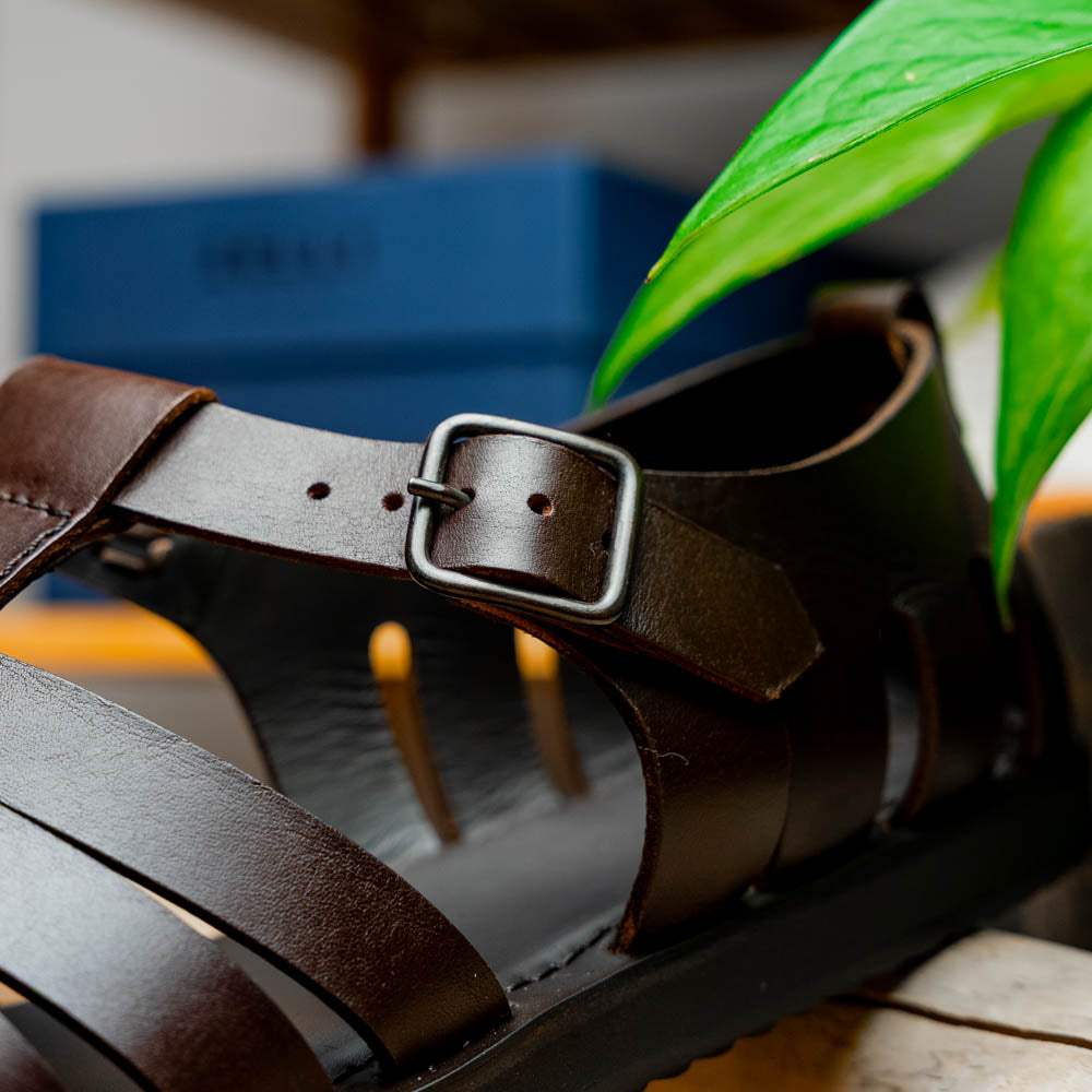 05-110-BRN PESCA Calfskin Strap-On Sandal, Brown - Zelli Italia - Flyclothing LLC