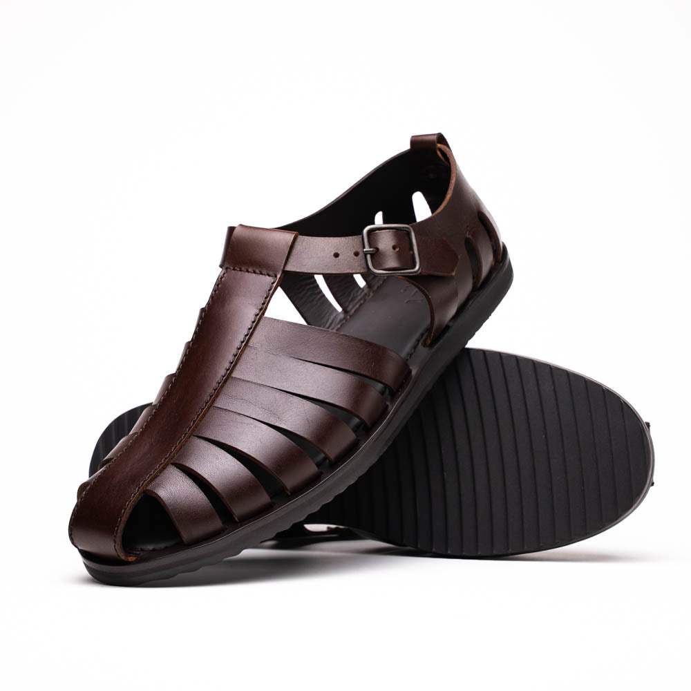 05-110-BRN PESCA Calfskin Strap-On Sandal, Brown - Zelli Italia - Flyclothing LLC