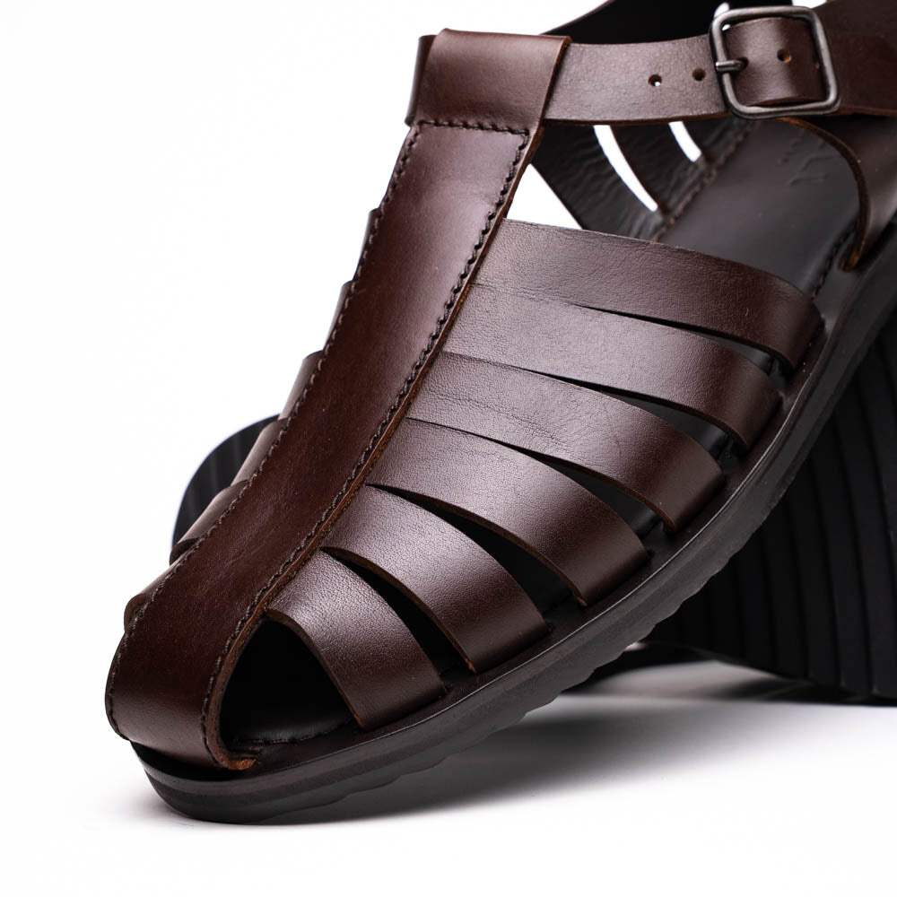 05-110-BRN PESCA Calfskin Strap-On Sandal, Brown - Zelli Italia - Flyclothing LLC