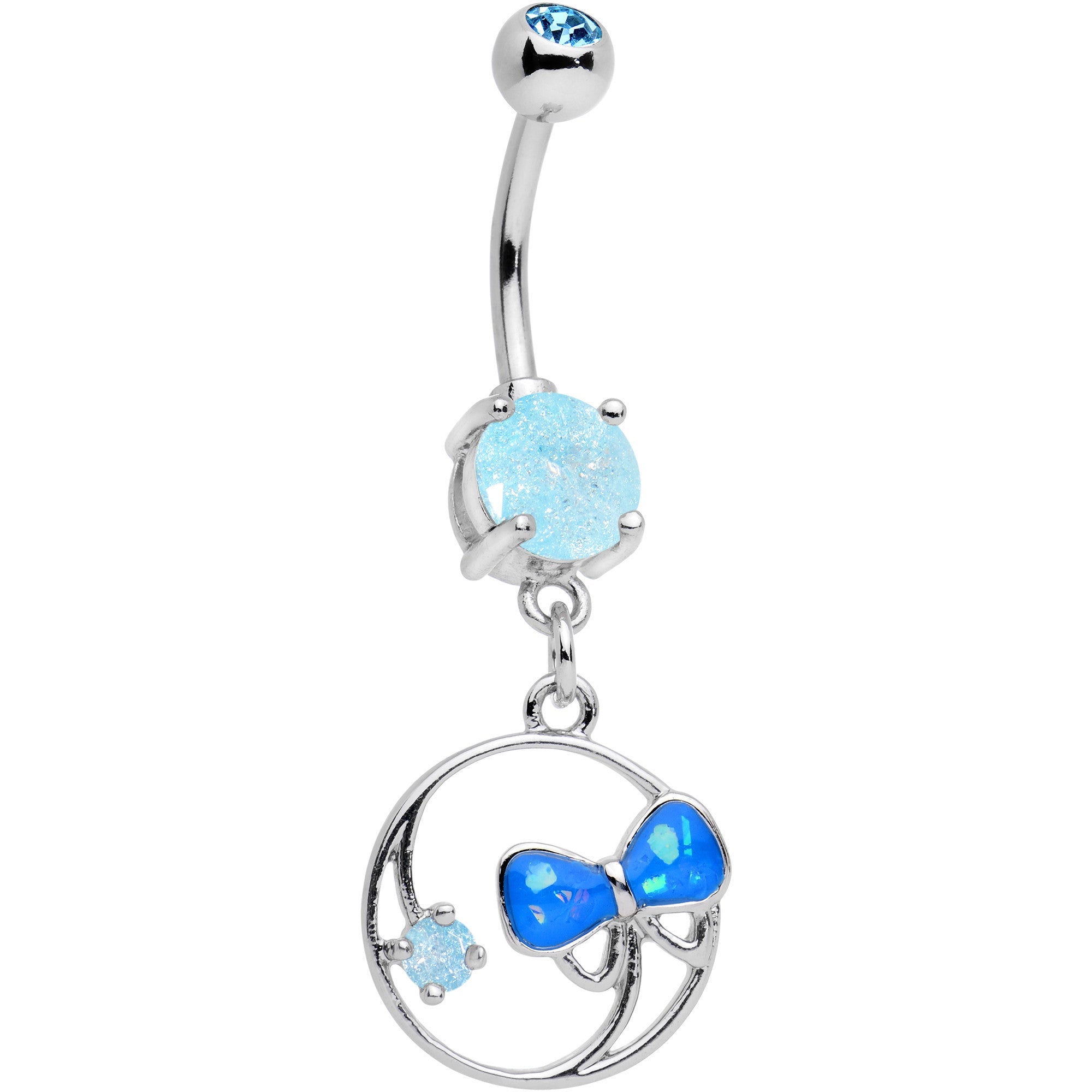 Blue Faux Opal Aqua Gem Tie It In a Bow Dangle Belly Ring - BodyCandy - Flyclothing LLC