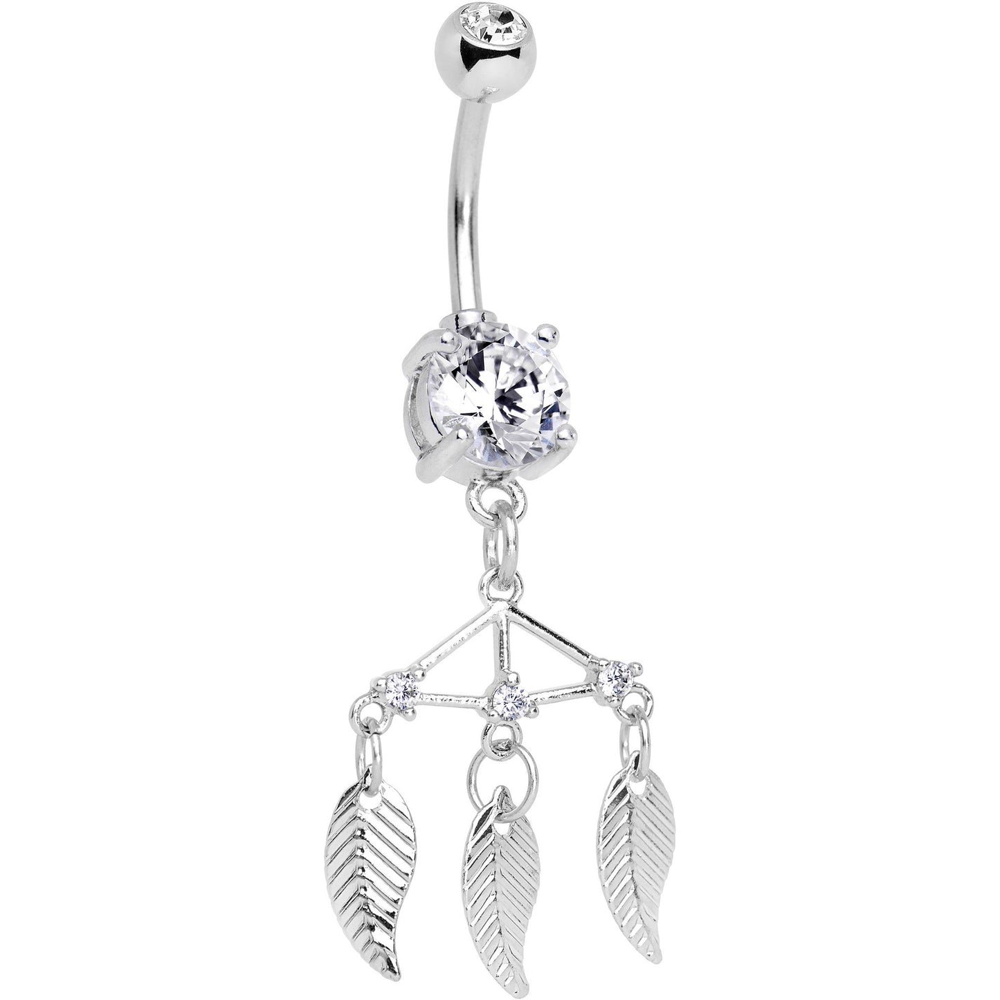 Clear CZ Gem Free Spirit Feather Dangle Belly Ring - BodyCandy - Flyclothing LLC
