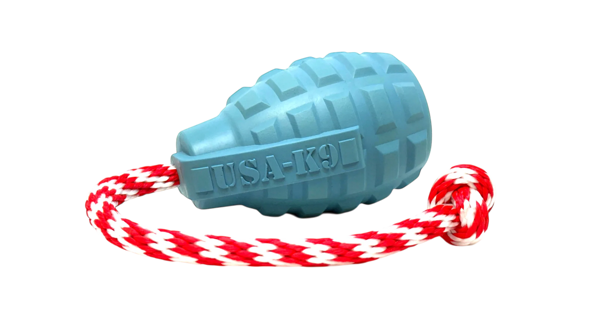 USA-K9 Grenade Shaped Rubber Dog Toy - Chew, Treat Dispenser & Tug Toy | USA - SodaPup/True Dogs, LLC - Flyclothing LLC