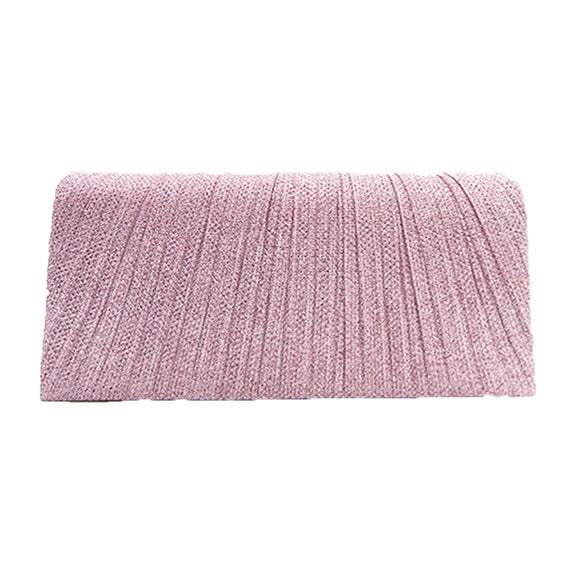 Pleated Shimmery Evening Clutch Crossbody Bag - Madeline Love - Flyclothing LLC