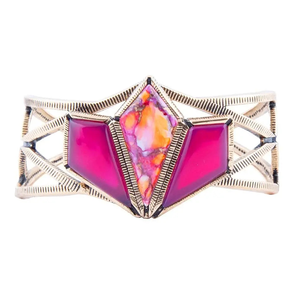 Pink Agate and Coral Matrix Golden Cuff Bracelet - Barse Jewelry - Flyclothing LLC