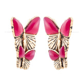 Pink Agate Golden Butterflies Post Earrings