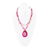 Pink Agate Golden Pendant Necklace - Barse Jewelry