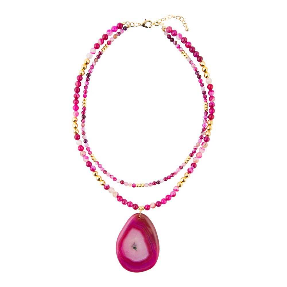 Pink Agate Golden Pendant Necklace - Barse Jewelry - Flyclothing LLC