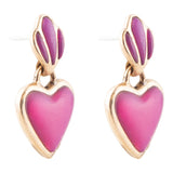 Pink Agate Heart Drop Golden Earrings