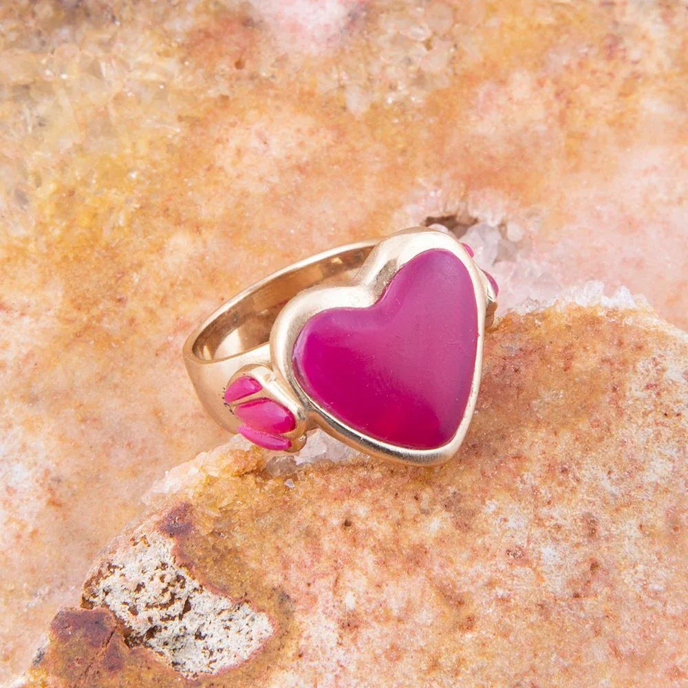Pink Agate Heart Golden Statement Ring - Barse Jewelry - Flyclothing LLC