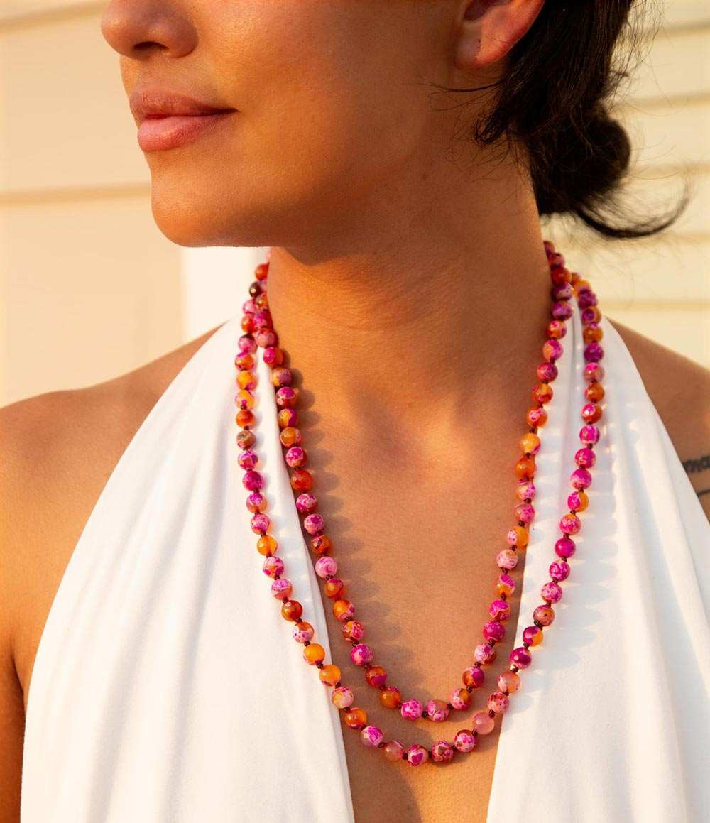 Pink Agate Knotted Long Necklace - Barse Jewelry - Flyclothing LLC