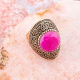 Pink Agate Punch Golden Statement Ring - Barse Jewelry