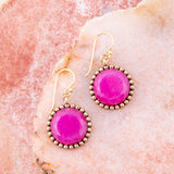 Pink Agate Punch Golden Drop Earrings - Barse Jewelry