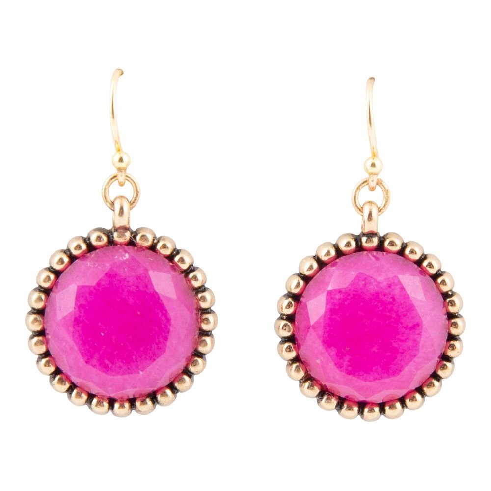 Pink Agate Punch Golden Drop Earrings - Barse Jewelry