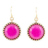 Pink Agate Punch Golden Drop Earrings - Barse Jewelry