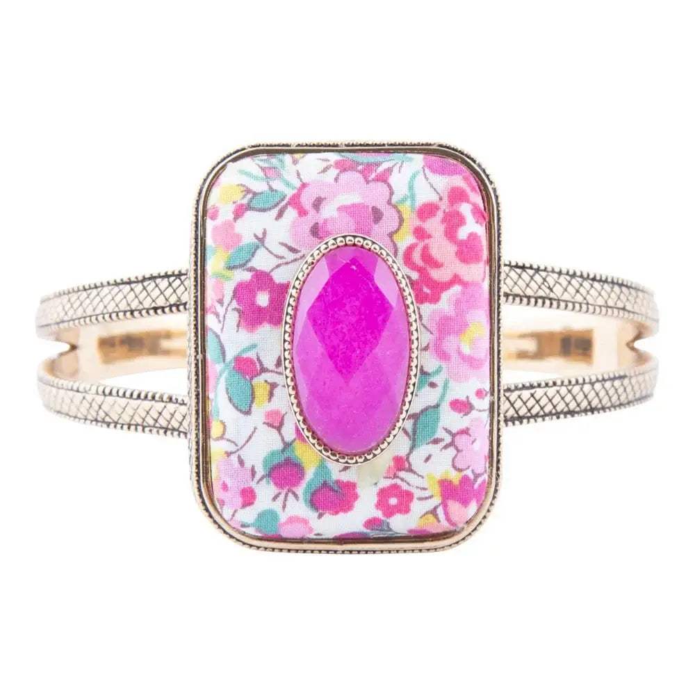 Pink Agate Stacked Stone Floral Cuff Bracelet - Barse Jewelry - Flyclothing LLC