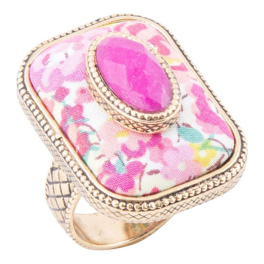 Pink Agate Stacked Stone Floral Golden Statement Ring - Barse Jewelry - Flyclothing LLC