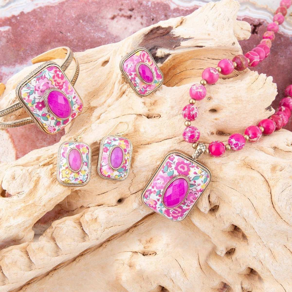 Pink Agate Stacked Stone Floral Pendant Necklace - Barse Jewelry - Flyclothing LLC
