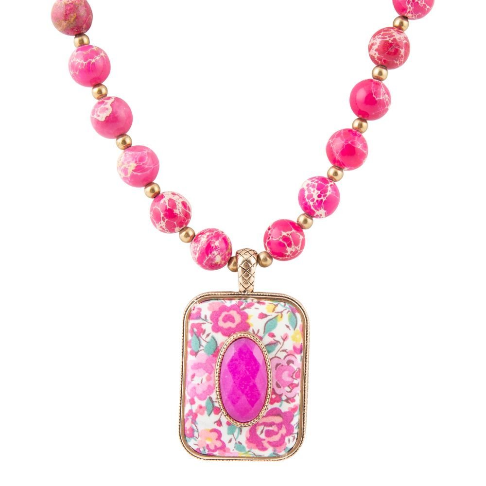Pink Agate Stacked Stone Floral Pendant Necklace - Barse Jewelry