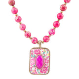 Pink Agate Stacked Stone Floral Pendant Necklace - Barse Jewelry