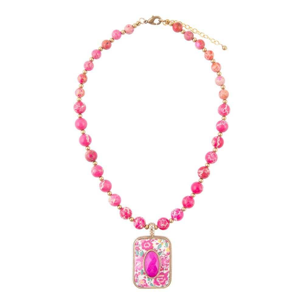 Pink Agate Stacked Stone Floral Pendant Necklace - Barse Jewelry - Flyclothing LLC
