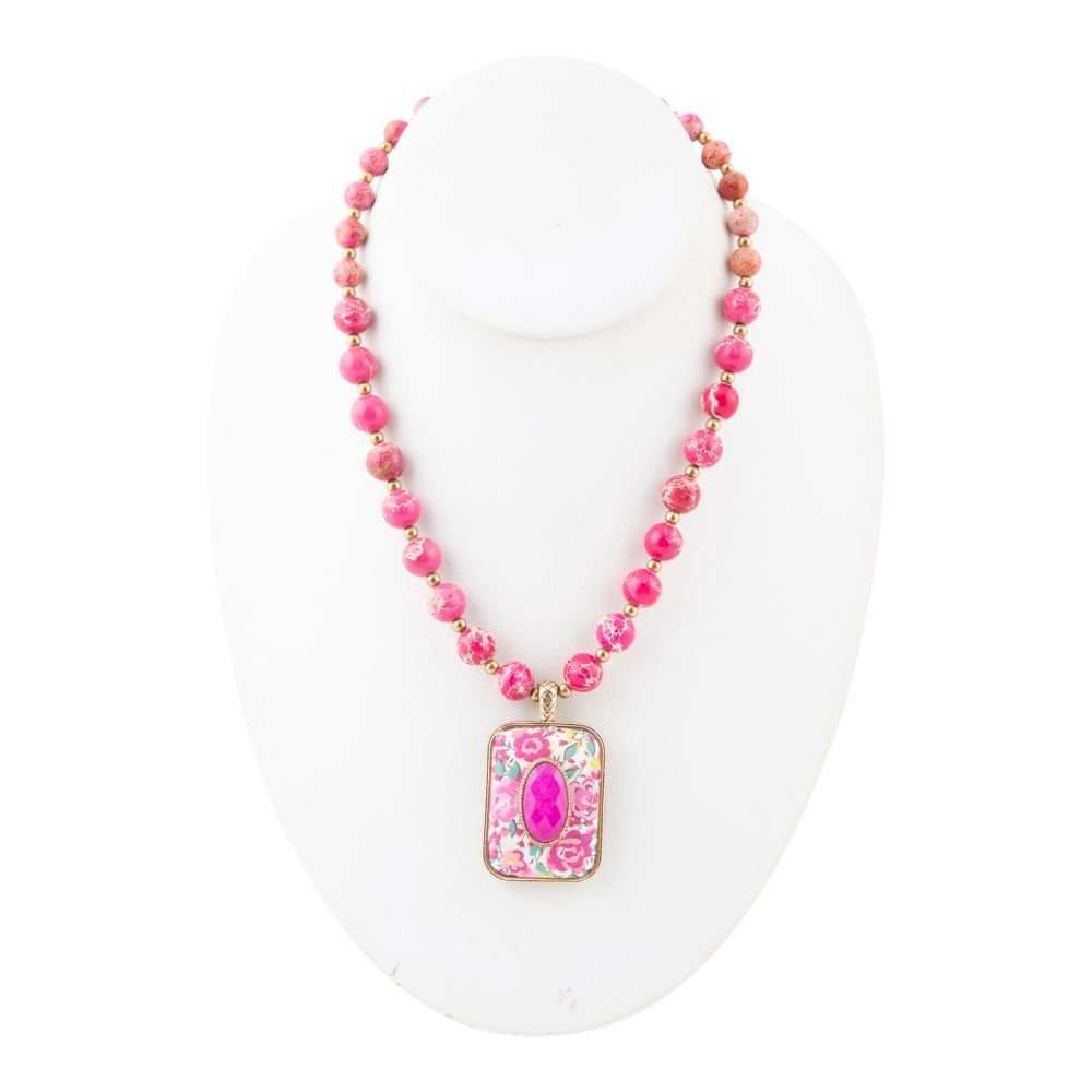 Pink Agate Stacked Stone Floral Pendant Necklace - Barse Jewelry - Flyclothing LLC