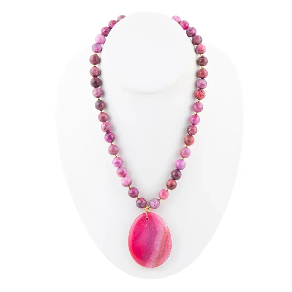 Pink Magenta Dreams Agate Slab Pendant Necklace - Barse Jewelry - Flyclothing LLC