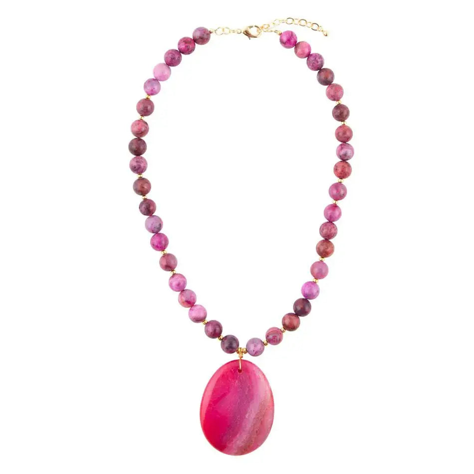 Pink Magenta Dreams Agate Slab Pendant Necklace - Barse Jewelry - Flyclothing LLC