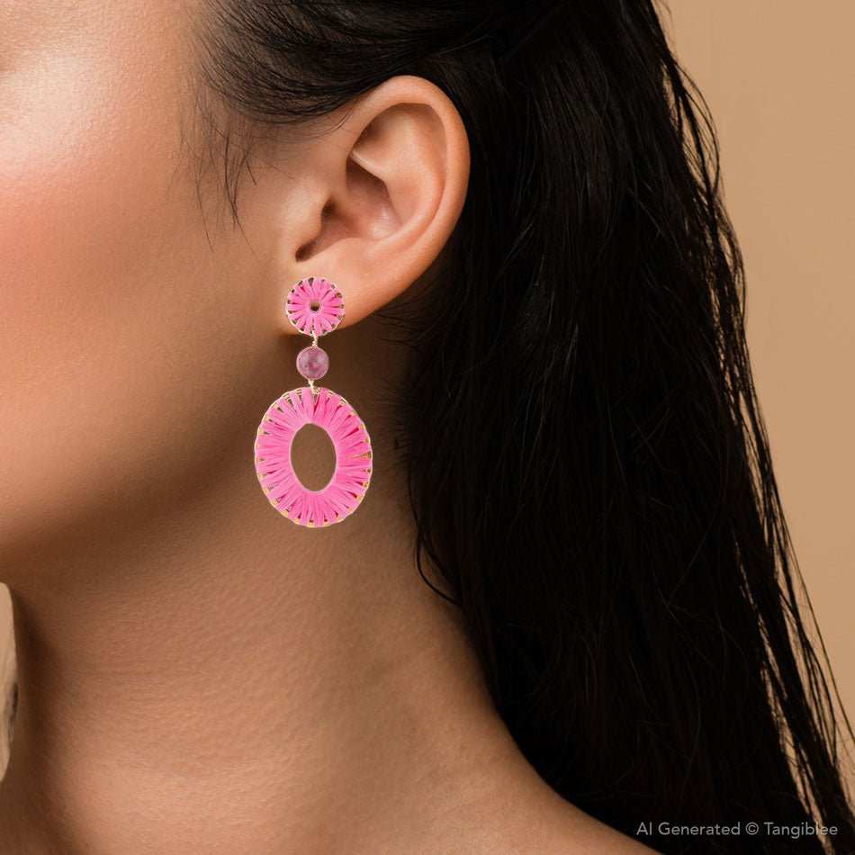 Pink Magenta Dreams Round Golden Earrings - Barse Jewelry - Flyclothing LLC