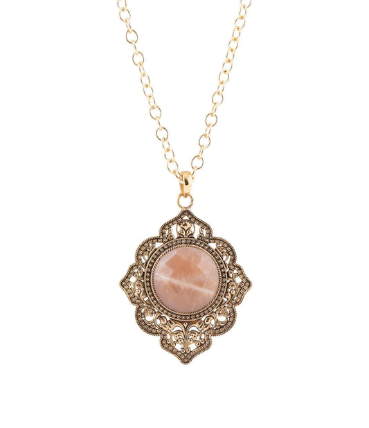 Pink Moonstone Golden Pendant Necklace - Barse Jewelry - Flyclothing LLC