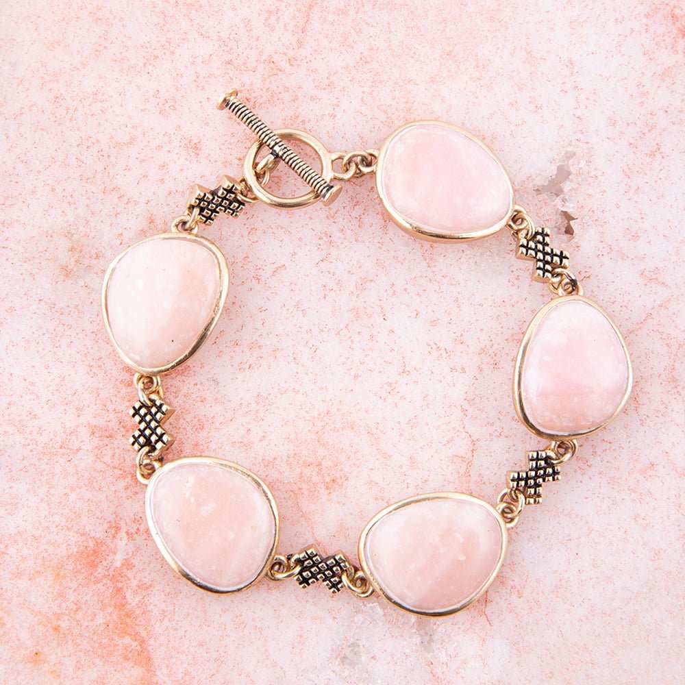 Aruba Pink Opal Golden Link Toggle Bracelet - Barse Jewelry - Flyclothing LLC