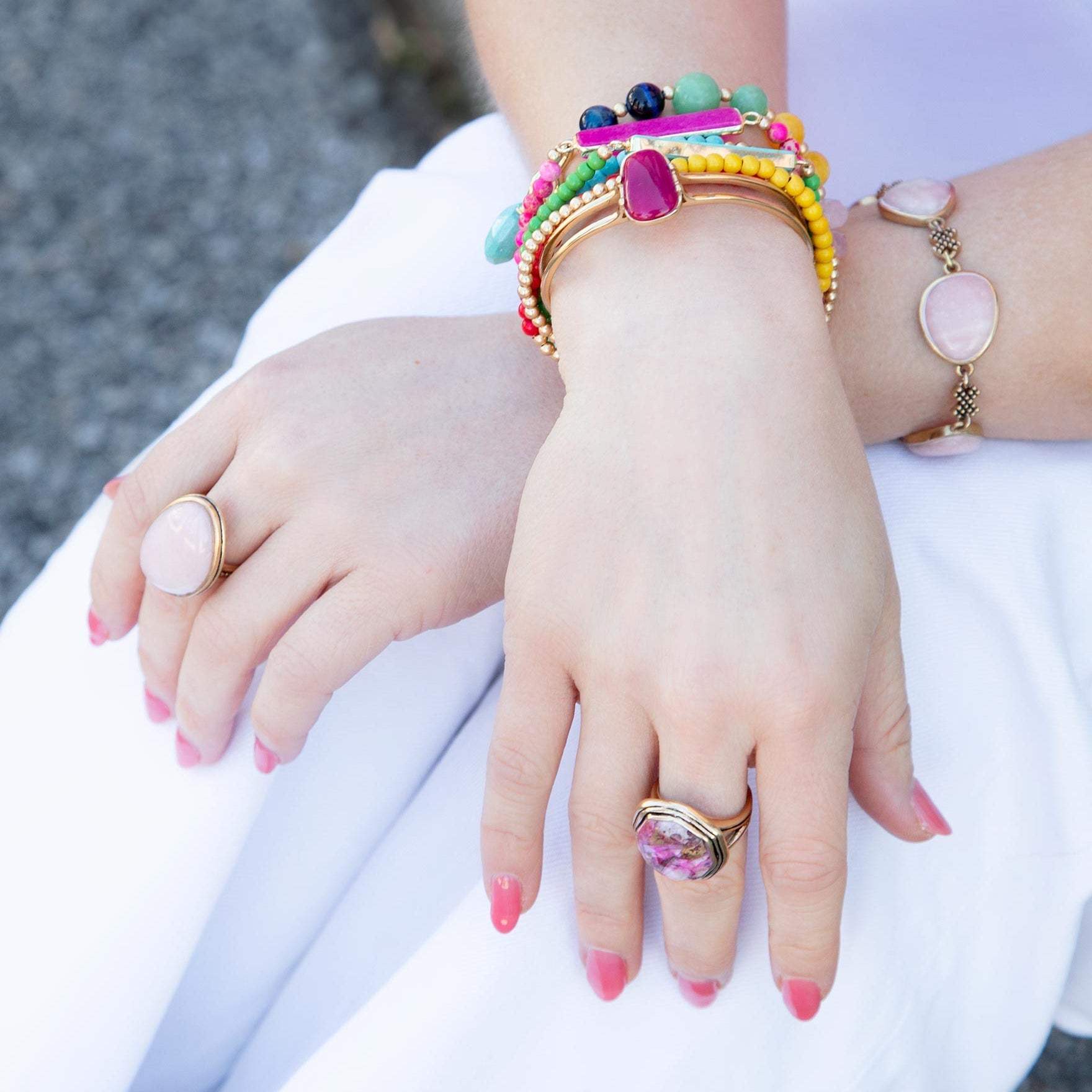 Pink Opal Golden Statement Ring - Barse Jewelry - Flyclothing LLC