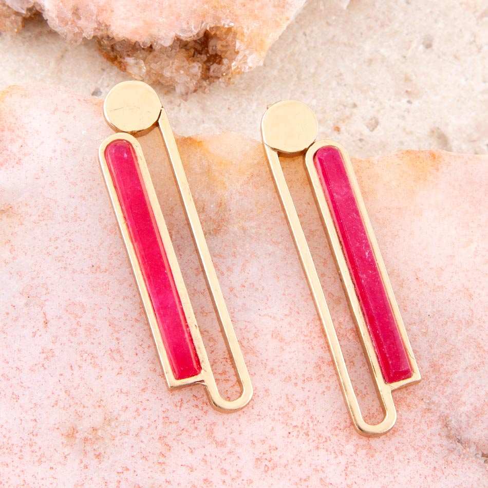 Pink Raspberry Quartz Elongated Golden Post Earrings - Barse Jewelry - Flyclothing LLC