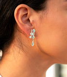 Pink Rhodonite Blue Amazonite and Varacite Petals Golden Clip Earrings