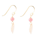 Pink Rhodonite and Golden Bronze Heart Charm Earrings