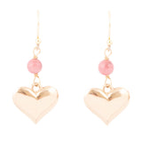 Pink Rhodonite and Golden Bronze Heart Charm Earrings