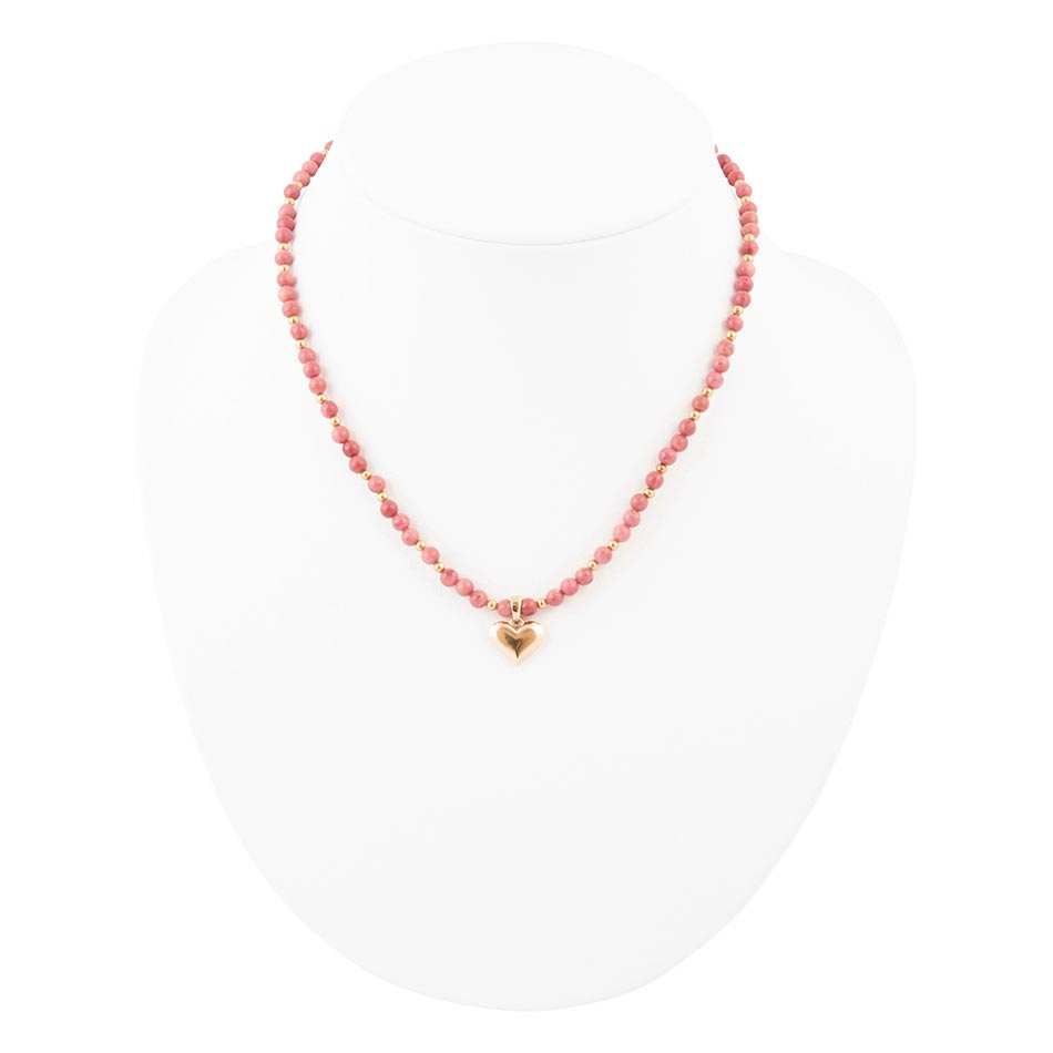 Pink Rhodonite and Golden Bronze Heart Pendant Necklace - Barse Jewelry - Flyclothing LLC