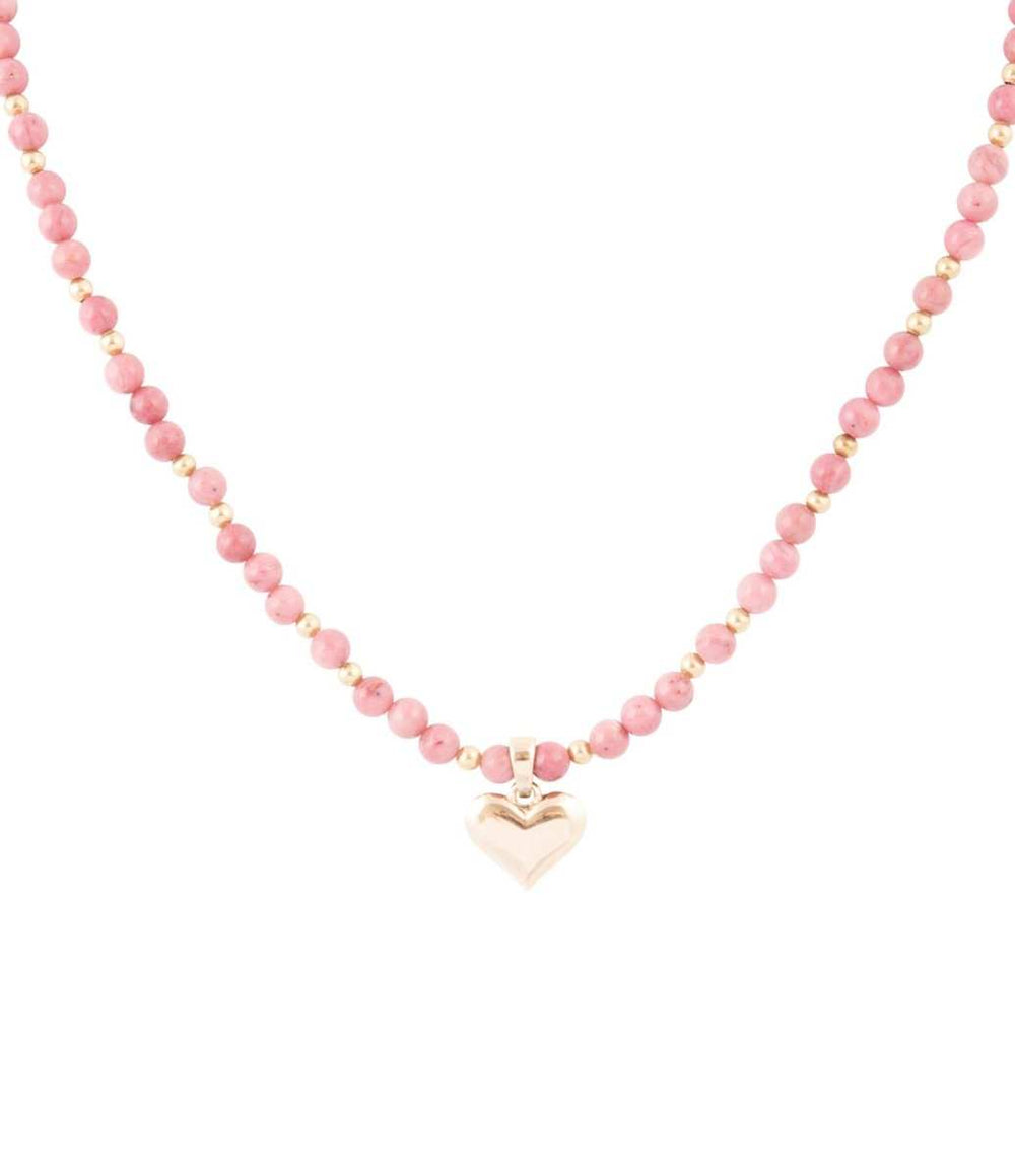 Pink Rhodonite and Golden Bronze Heart Pendant Necklace - Barse Jewelry - Flyclothing LLC