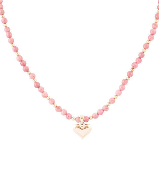 Pink Rhodonite and Golden Bronze Heart Pendant Necklace - Barse Jewelry - Flyclothing LLC