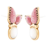 Pink Rhodonite and White Mother of Pearl Golden Butterflies Post Earrings - Barse Jewelry - Flyclothing LLC