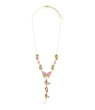 Pink Rhodonite and White Pearl Golden Butterflies Y Necklace - Barse Jewelry - Flyclothing LLC