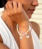 Pink Rhodonite and White Pearl Golden Heart Charm Bracelet Set - Barse Jewelry