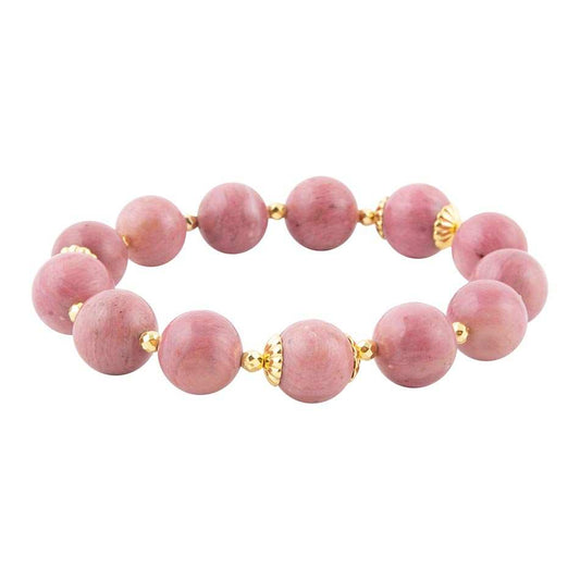 Pink Rhodonite Chunky Golden Stretch Bracelet - Barse Jewelry - Flyclothing LLC