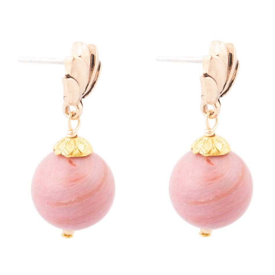 Pink Rhodonite Golden Lotus Drop Earrings - Barse Jewelry - Flyclothing LLC