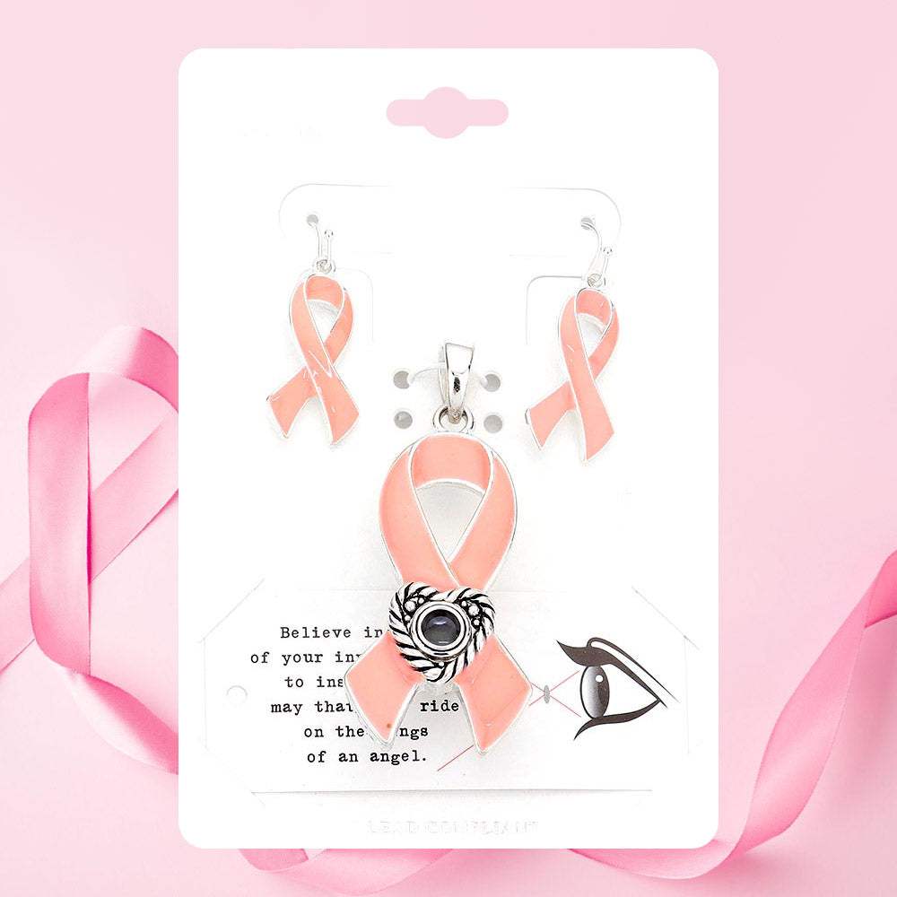 Pink Ribbon Message Lens Pendant Set - Madeline Love - Flyclothing LLC