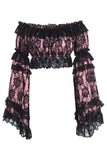 Daisy Corsets Pink/Black Lace Smocked Flare Sleeve Peasant Top - Daisy Corsets