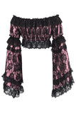 Daisy Corsets Pink/Black Lace Smocked Flare Sleeve Peasant Top - Daisy Corsets